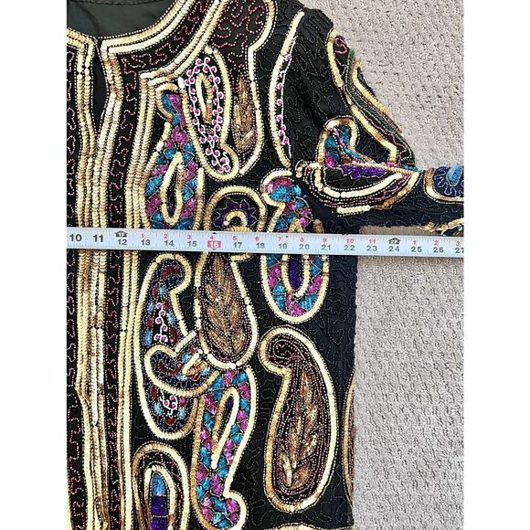 Laurence Kazar Vintage Silk Evening Tunic LARGE Beaded Sequined Glam EUC *READ - Picture 11 of 12